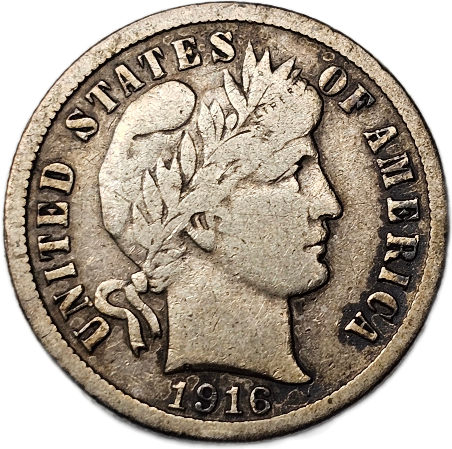 1916-S BARBER 10C VF