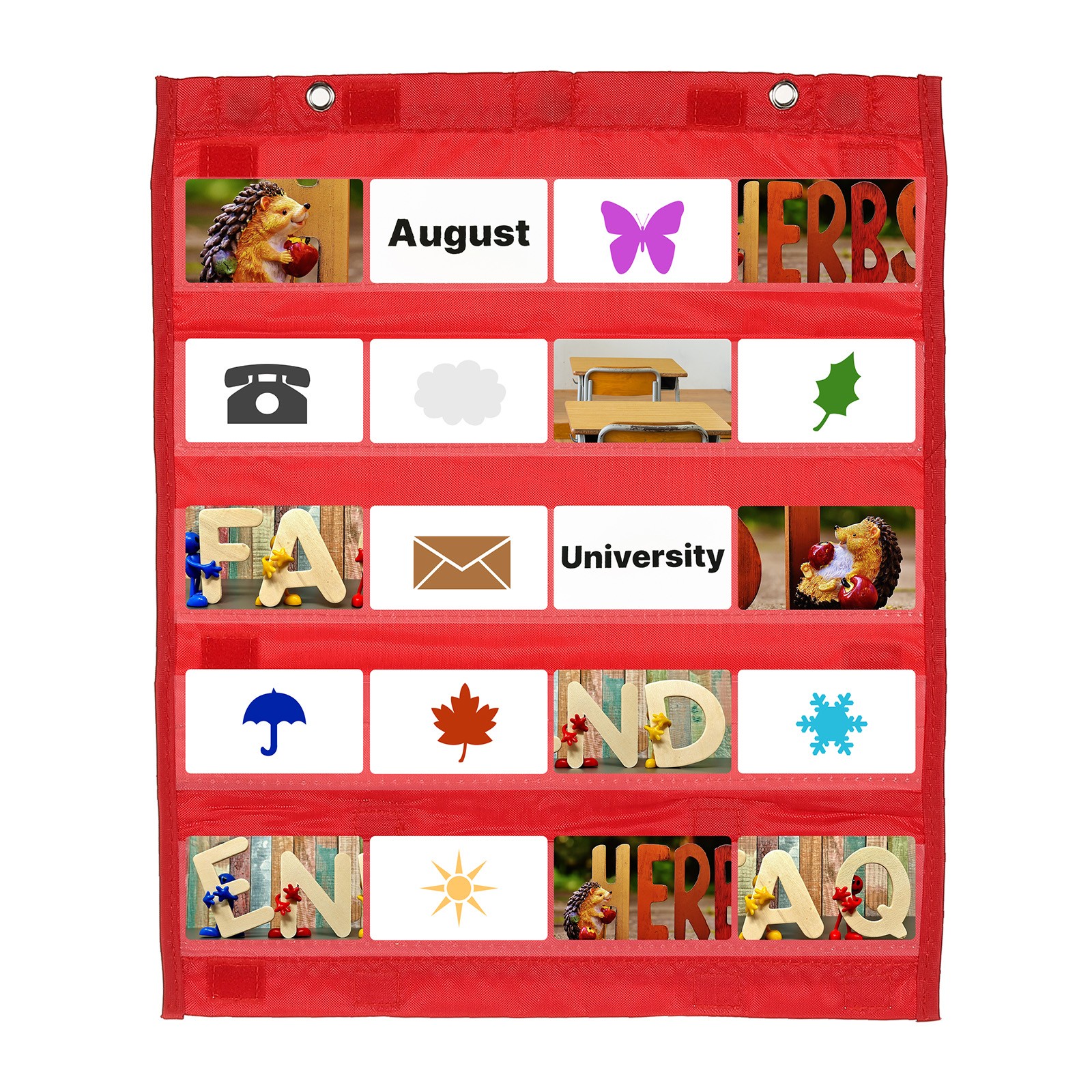 Magnetic Pocket Chart, Small Pocket Chart for Classroom Hanging, Red