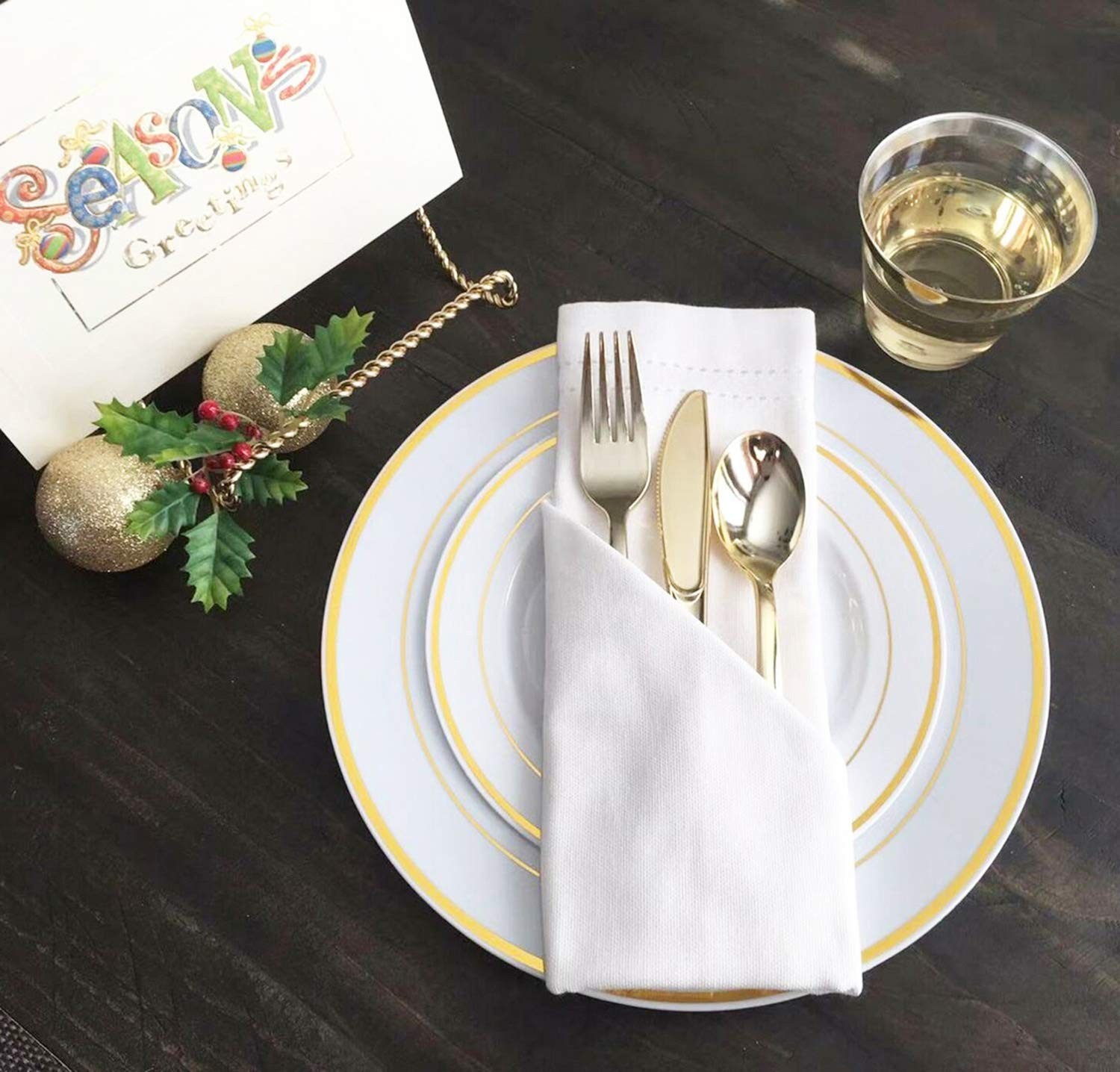 120 Piece Gold Plastic Silverware Set - Reusable & Recyclable - Gold Plastic ...