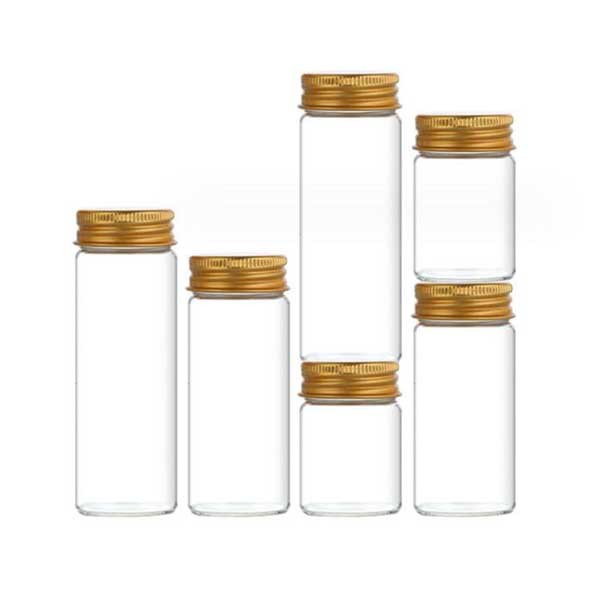 5ml - 200ml Empty Transparent Glass Storage Bottles w/ Aluminum Gold Caps