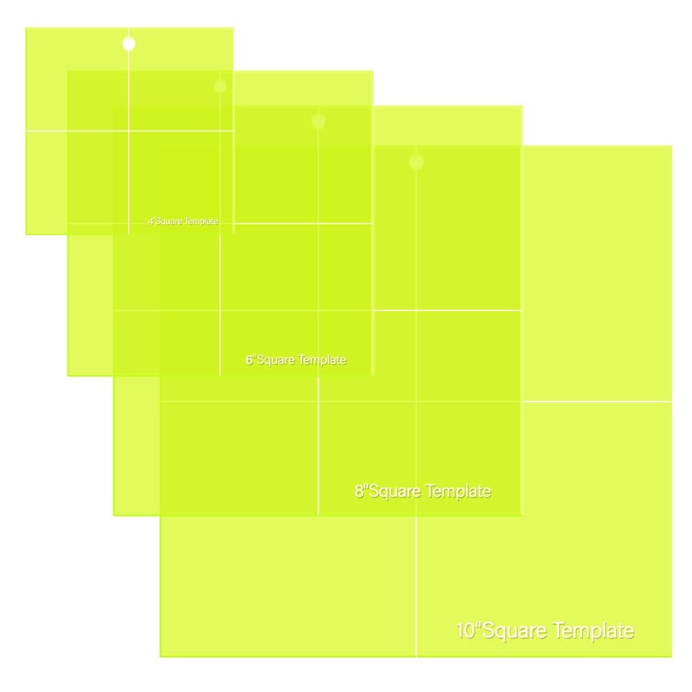 4Pcs Acrylic Square Quilting Template Set 4,6,8,10 Accurate Cutting Quilting ...