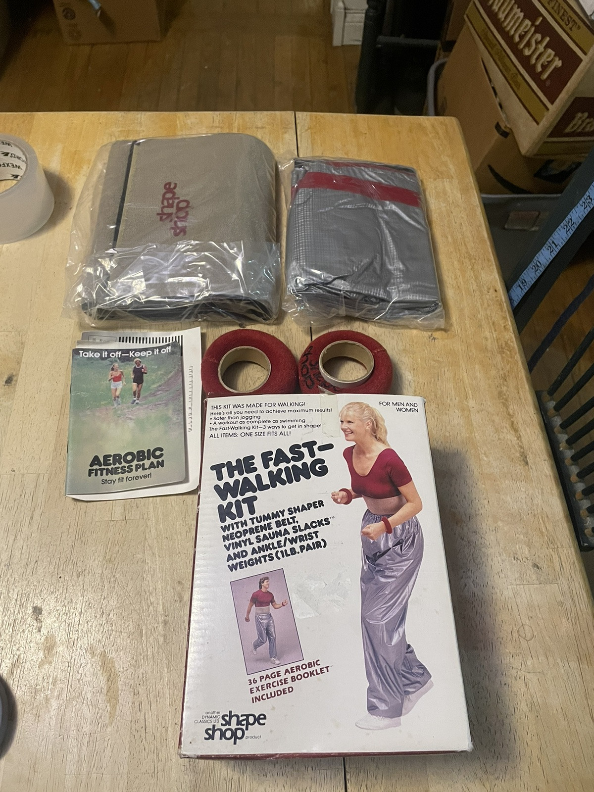 Shape Shop Fast Walking Kit Tummy Shaper Sauna Slacks Wrist Weights NEW NOS