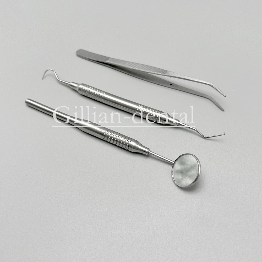 3pcs Dental Basic Instruments Set Tweezer Explorer Mirror Plier Stainless Steel