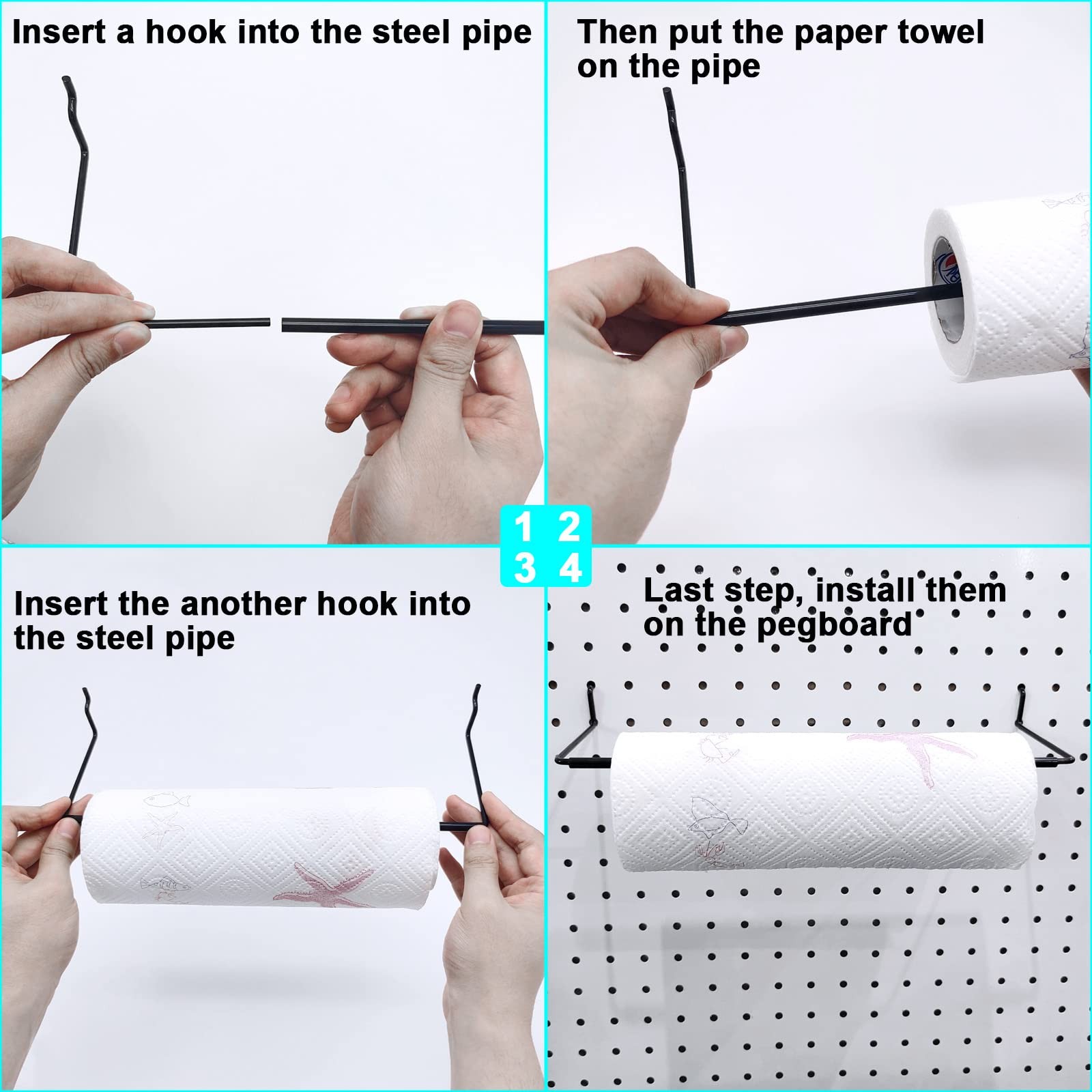5 Pack Extendable Pegboard Paper Towel Holders for Workshop Storage