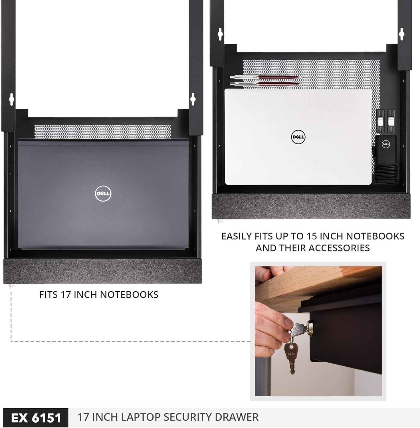 Universal 17" Lockable Laptop Security Drawer Computer EX-6151B - Old Stock