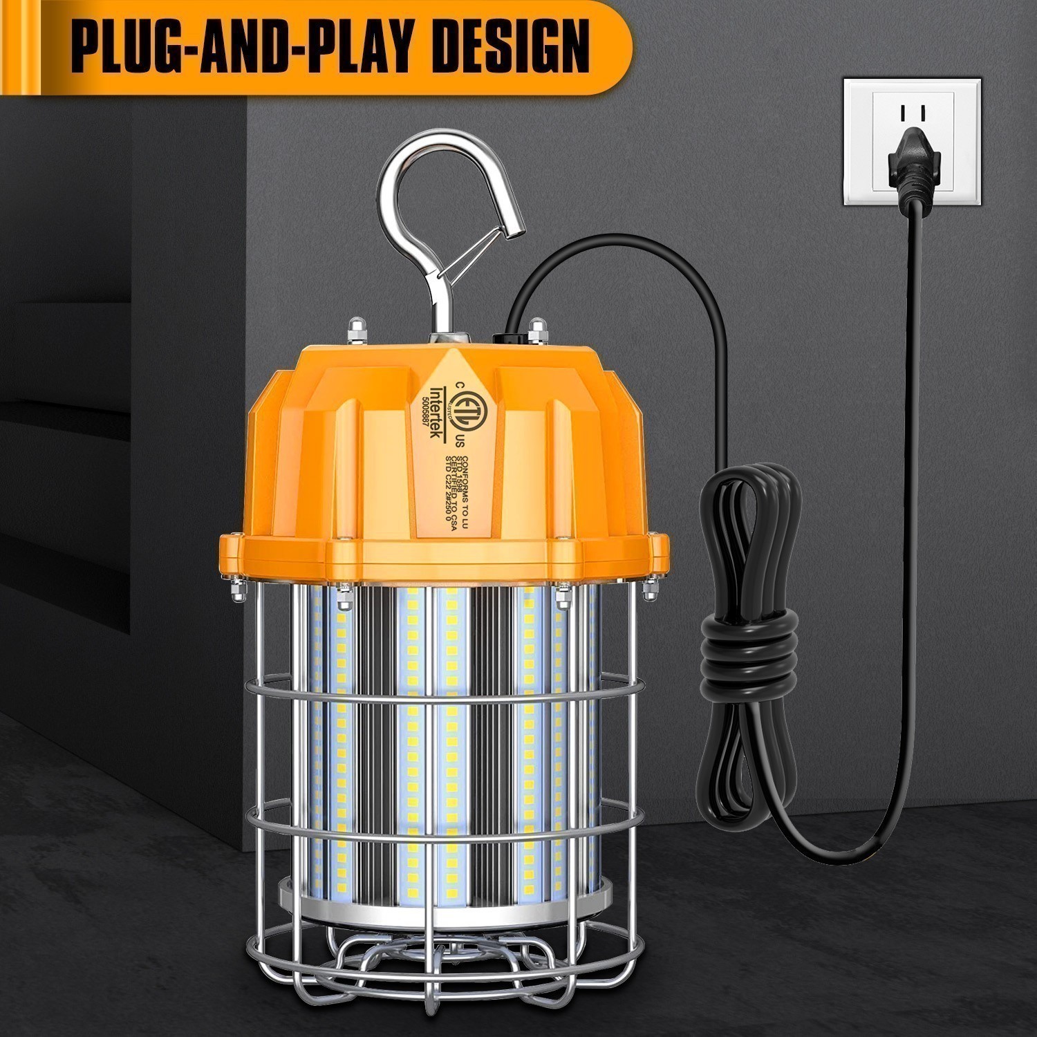 2Pack LED Temporary Work Light 100W Constructions Warehouse High Bay Light 5000K