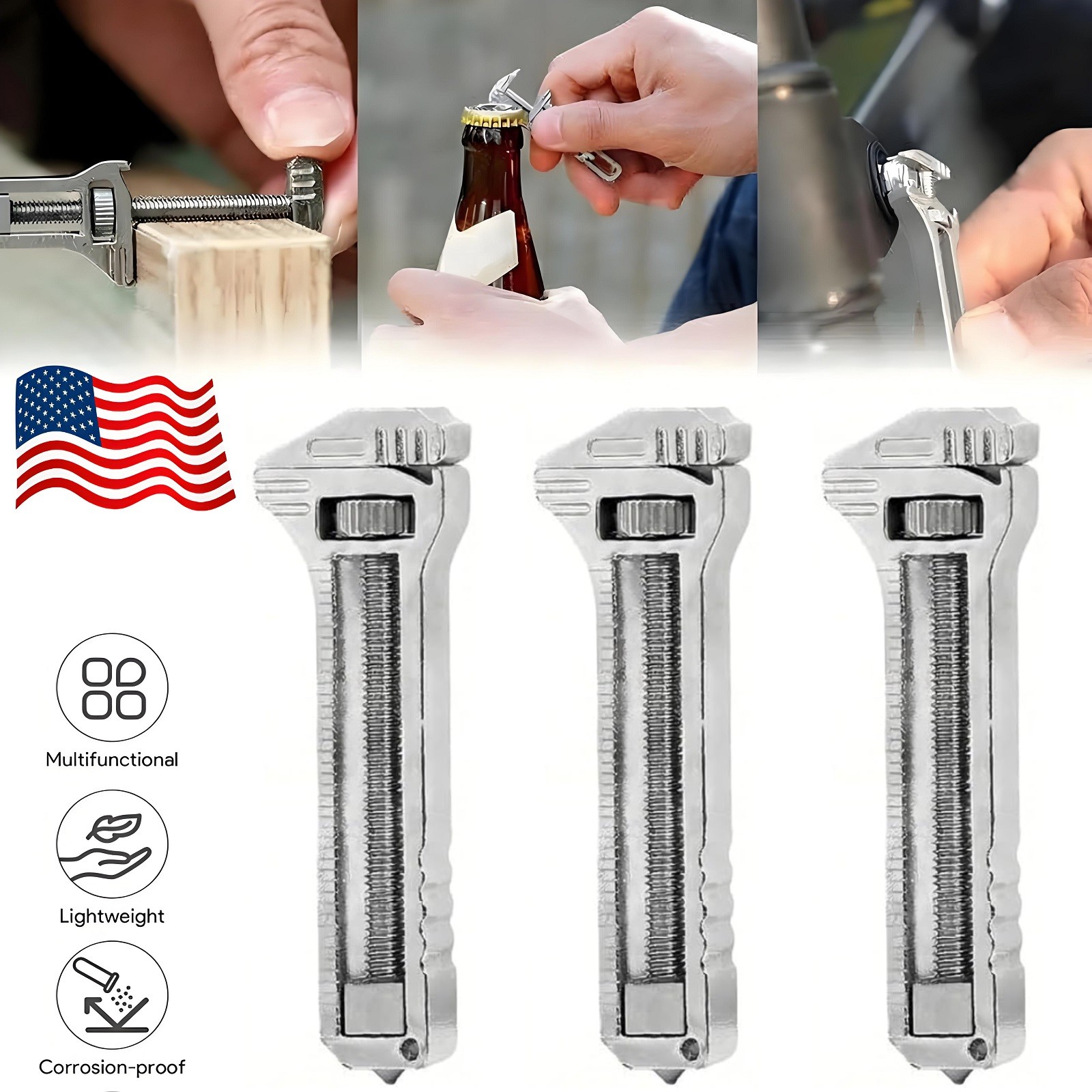 3× Multi-Purpose Adjustable Pocket Wrench Compact Titanium Screwdriver Tool US