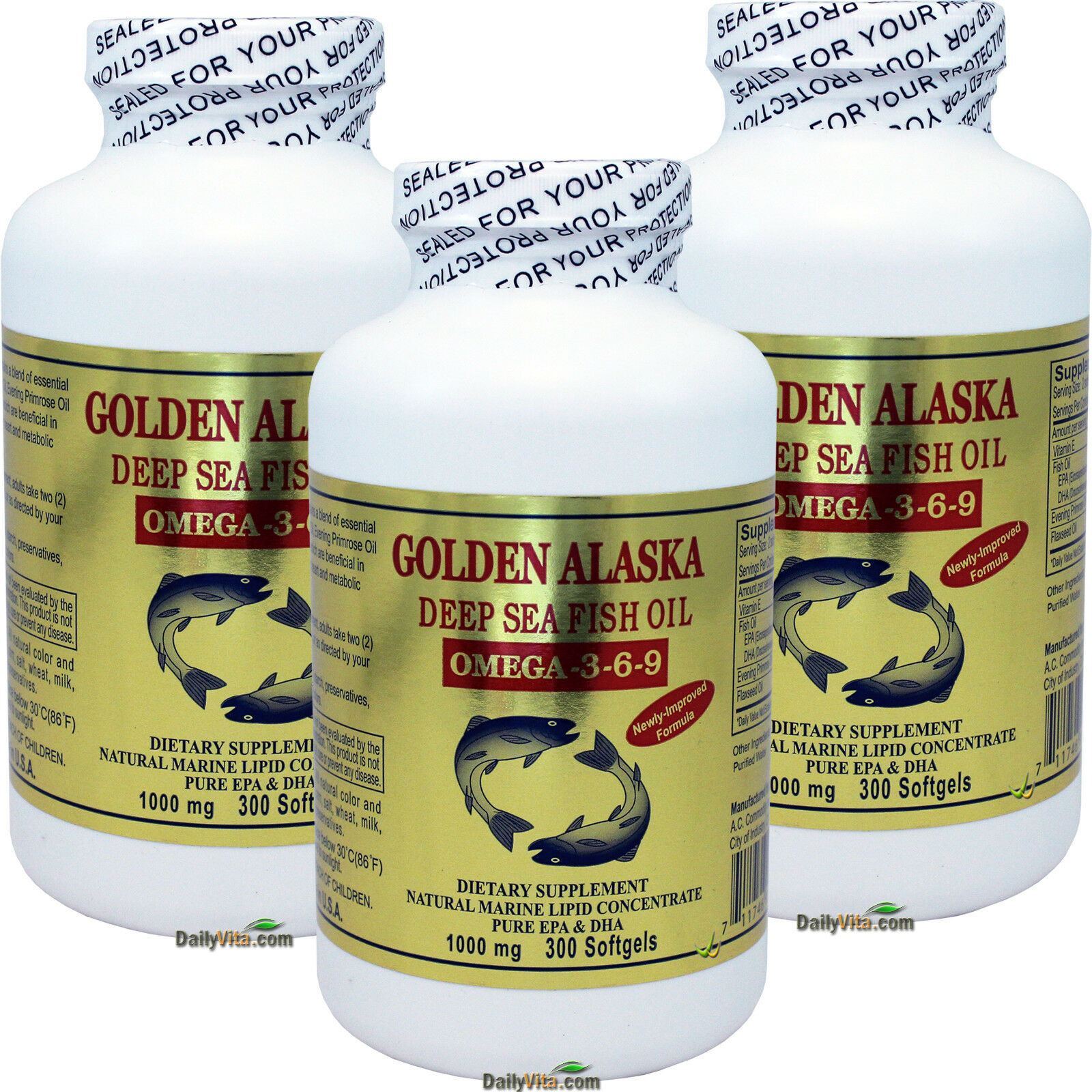 3 x Gold Vitamin Golden Alaska Deep Sea Fish Oil Omega 3-6-9 300 Softgels