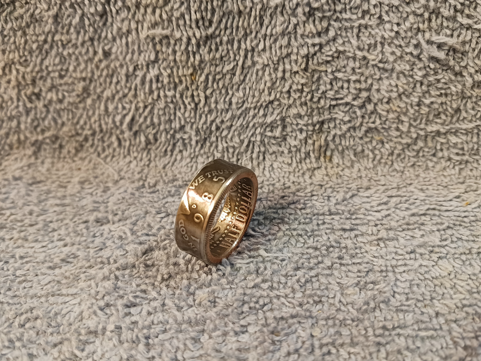 1985 Kennedy Half Dollars  size 9 coin ring  handmade mixed metals (A)