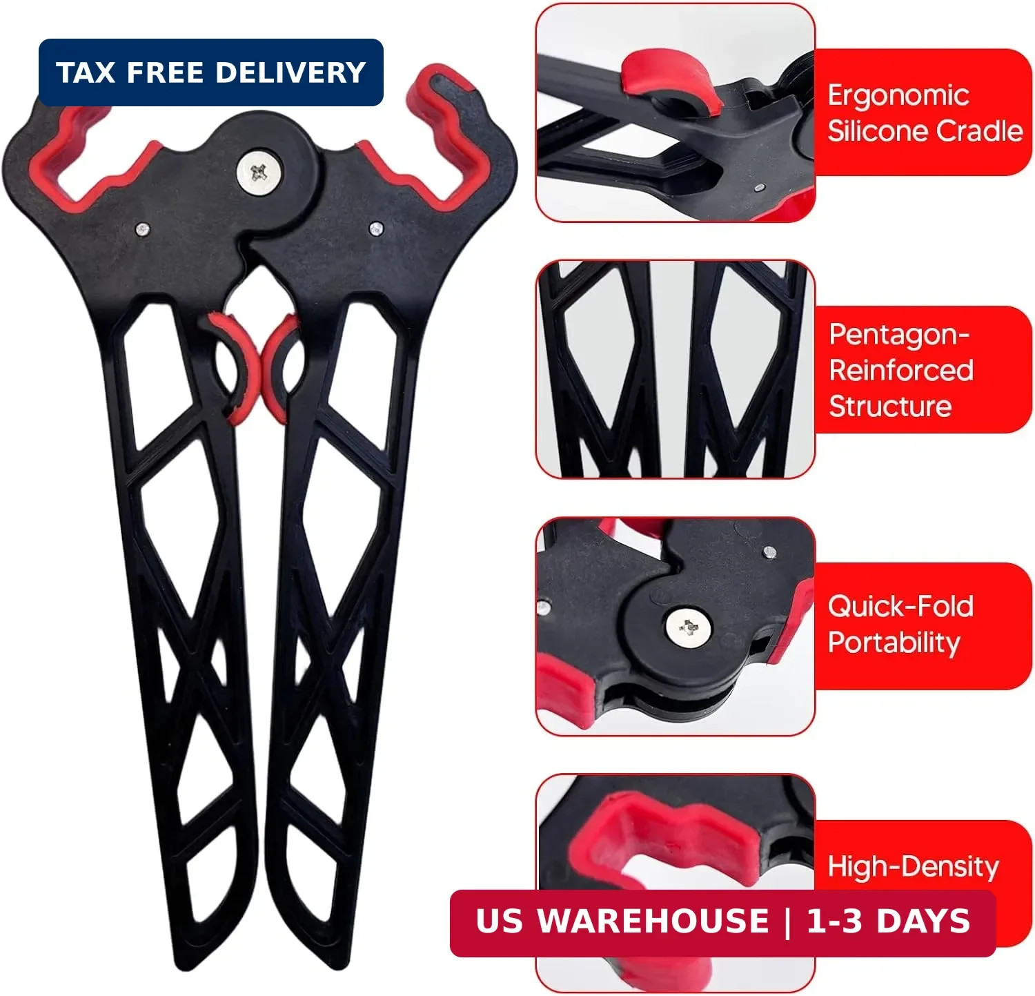 Foldable Compound Bow Stand Kit - Scissor Style Archery Kickstand with Silicone