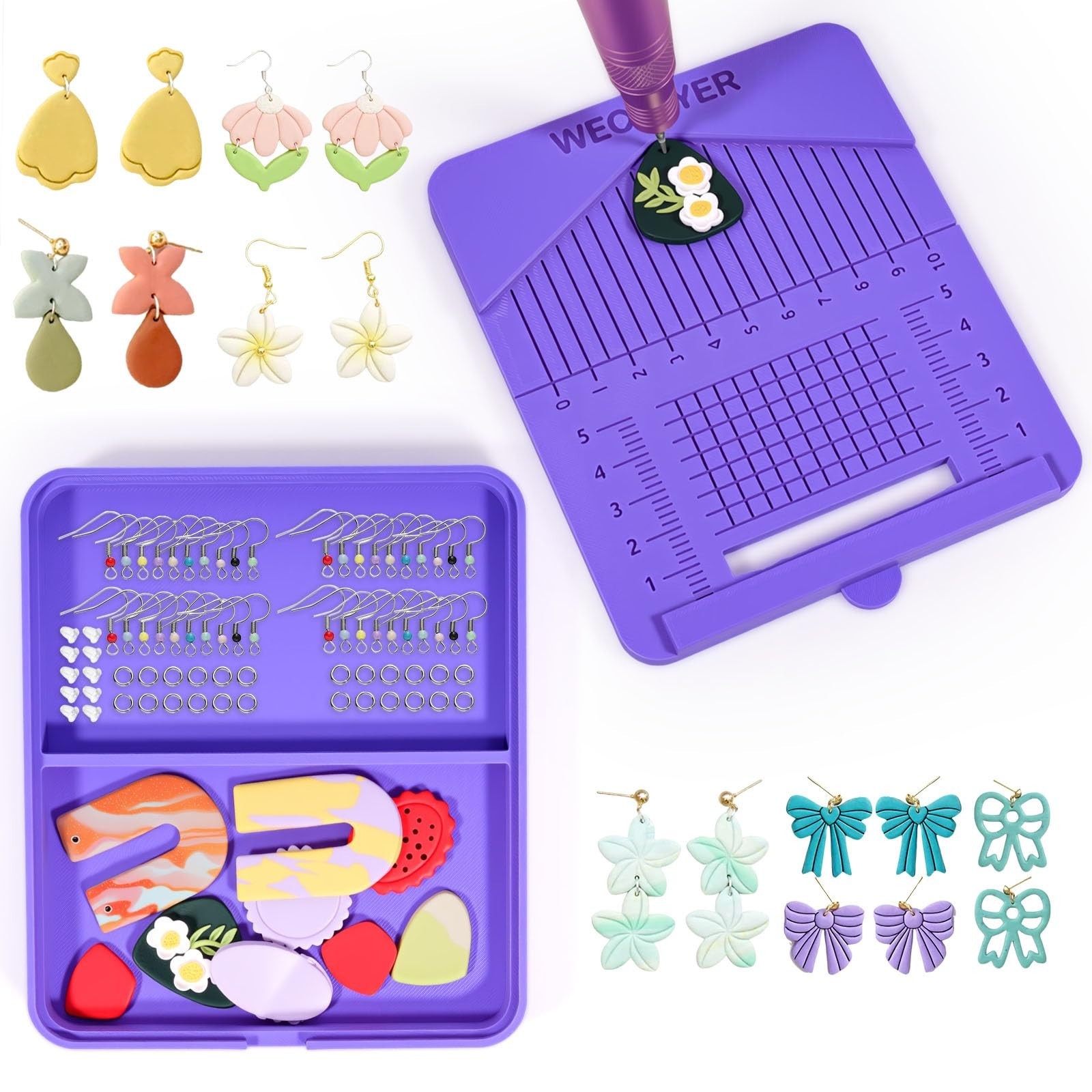Polymer Clay Earring Drill Hole Guide,Jewellery Assembly Station with Brush a...