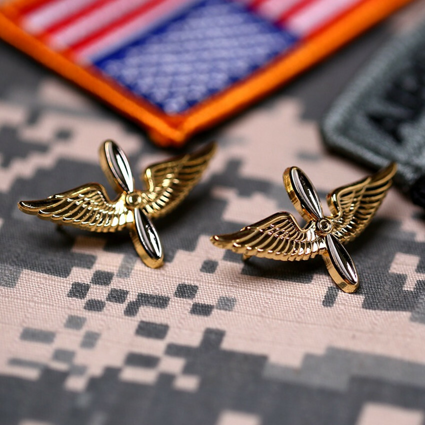 US Army Aviation Flying Force Collar Flower Wings Military Metal Badge(a pair ).