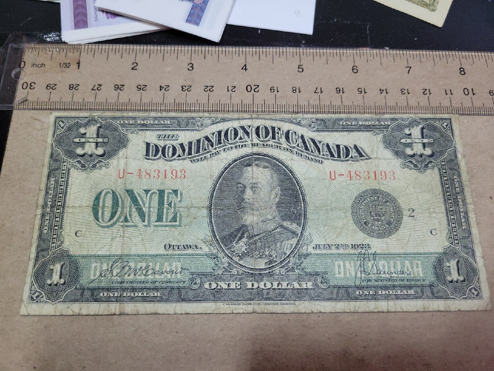 🇨🇦 Dominion of Canada 1 dollar 1923 BLACK  "U" DC-25 P-33f banknote 051423-3