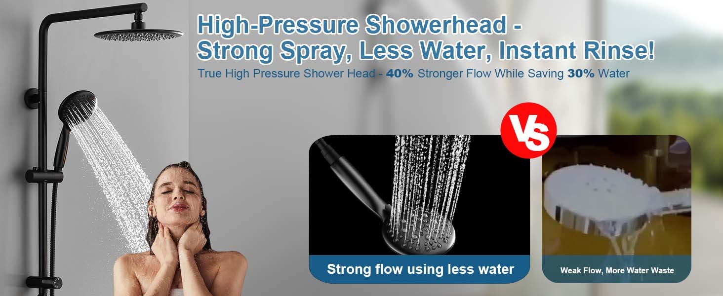 5-Function Retrofit Shower System Matte Black 9 Inch Rain Shower Head with
