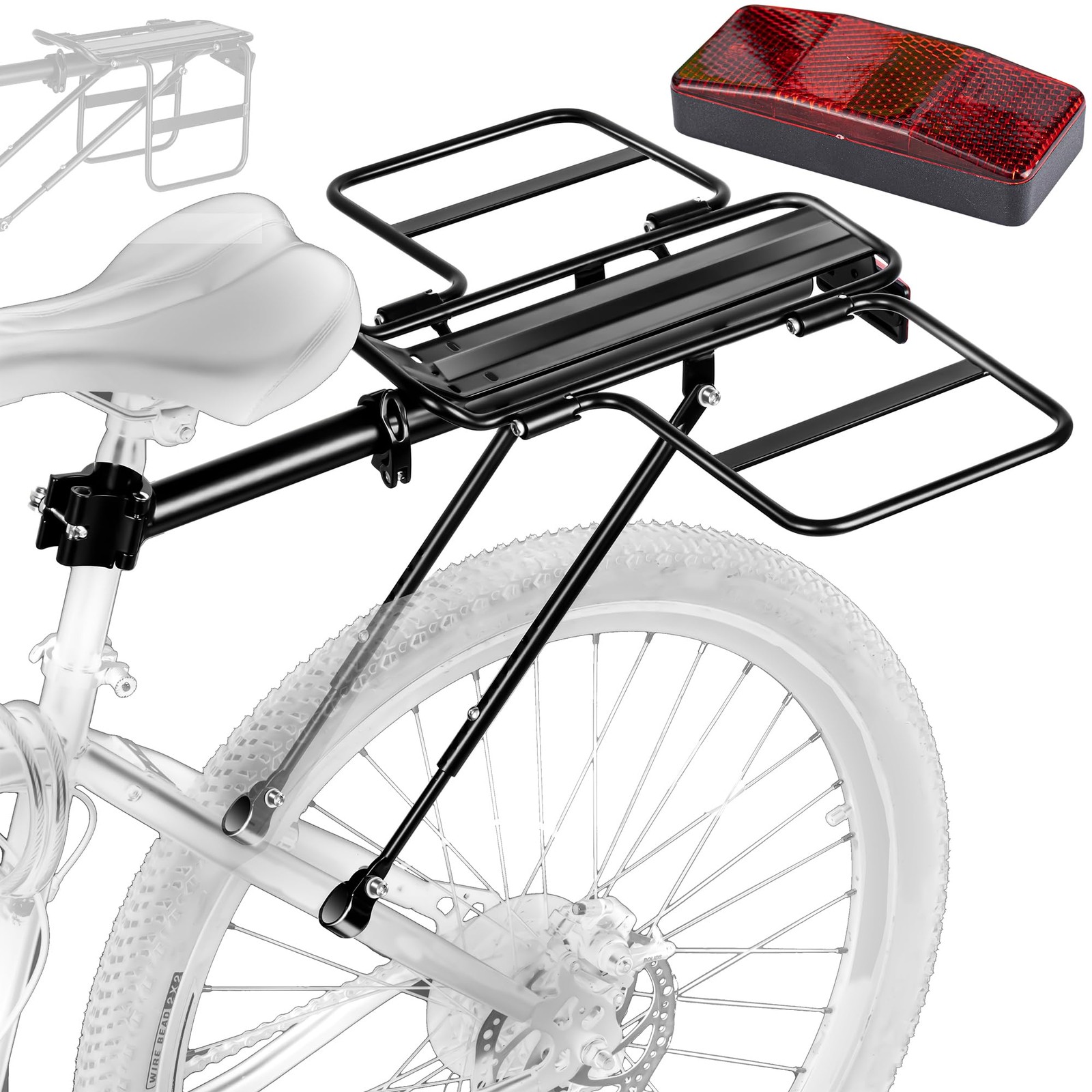 BCR07V3: Foldable Wide Wings Bike Cargo Rack with AirTag Reflector, Quick Rel...