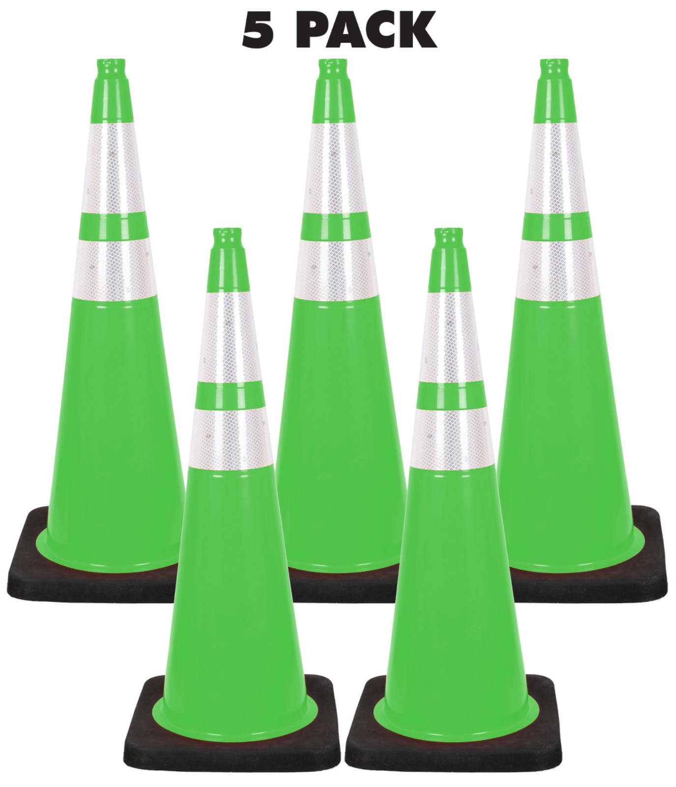 36" 10 lb. Lime Reflective Traffic Cones Safety Road Construction - 5 Pack