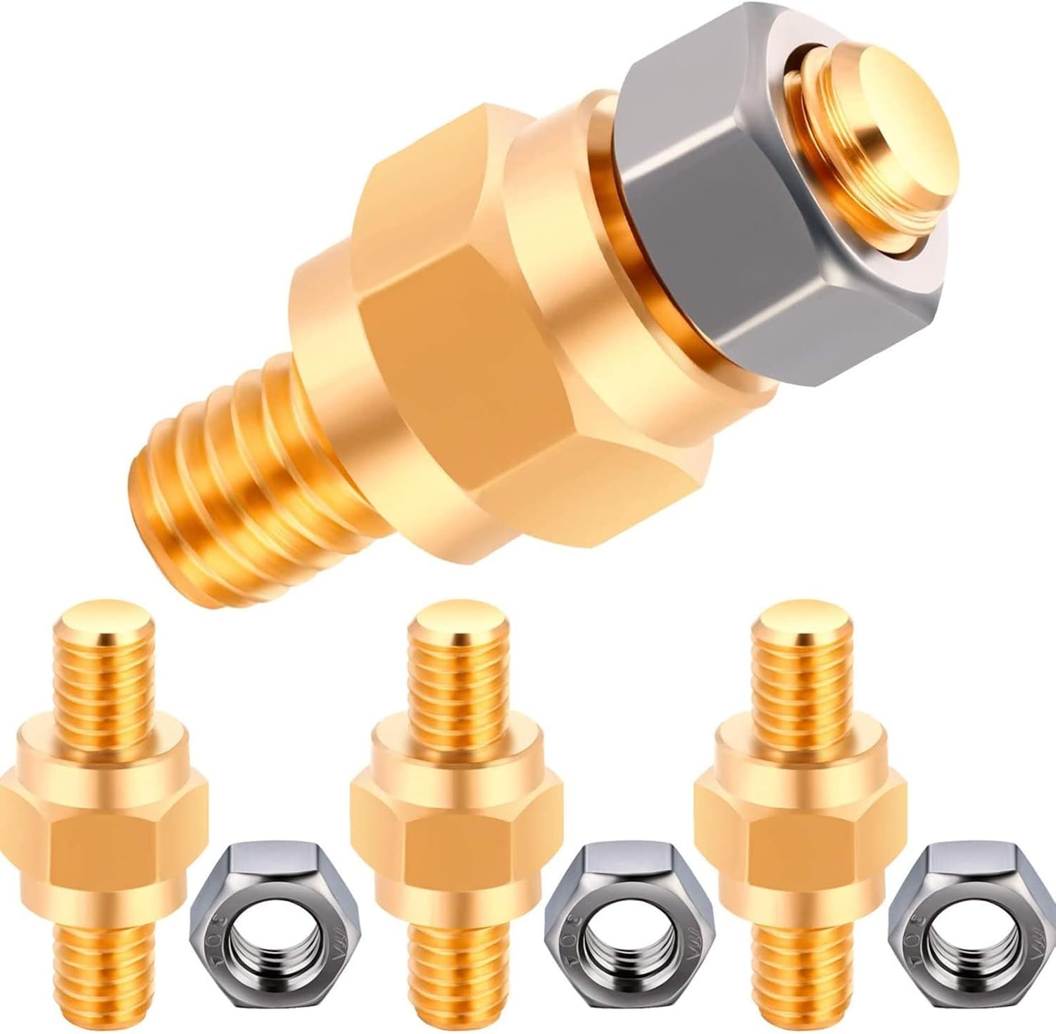 8-Piece Brass Battery Terminal Adapter Kit with Stud Bolts & Nuts