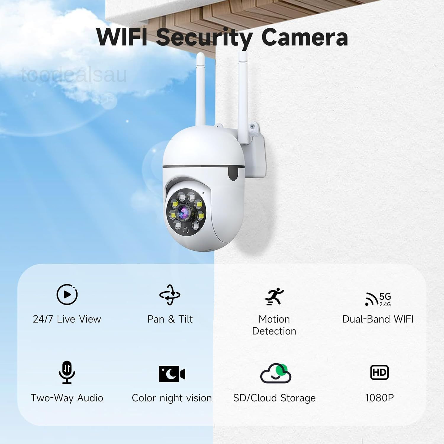 1080P Security Camera Wired, 2.4G/5G WiFi Home 1080P, White (Wall Mount)