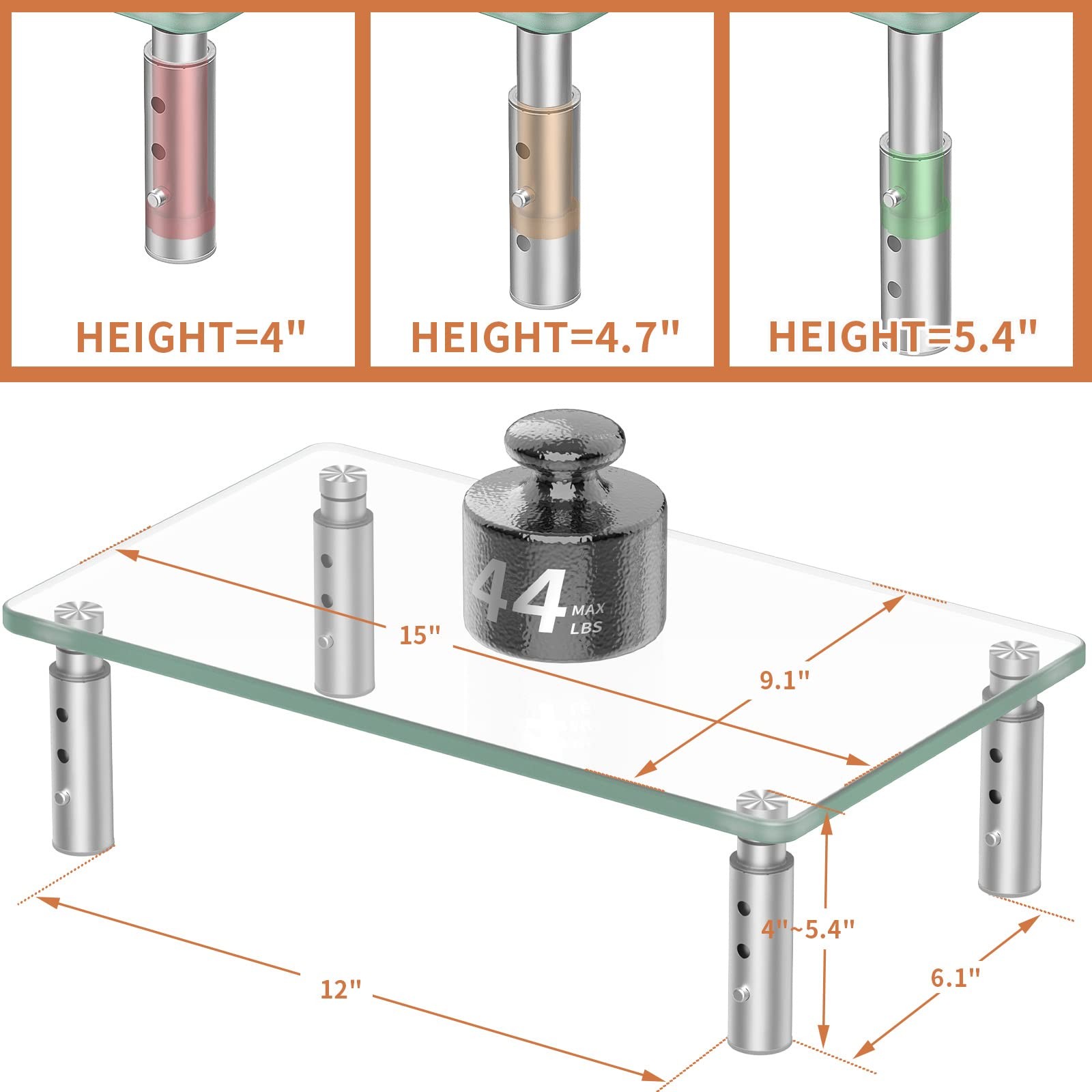 Monitor Stand -3 Adjustable Height Riser Computer Desktop Organizer for PC