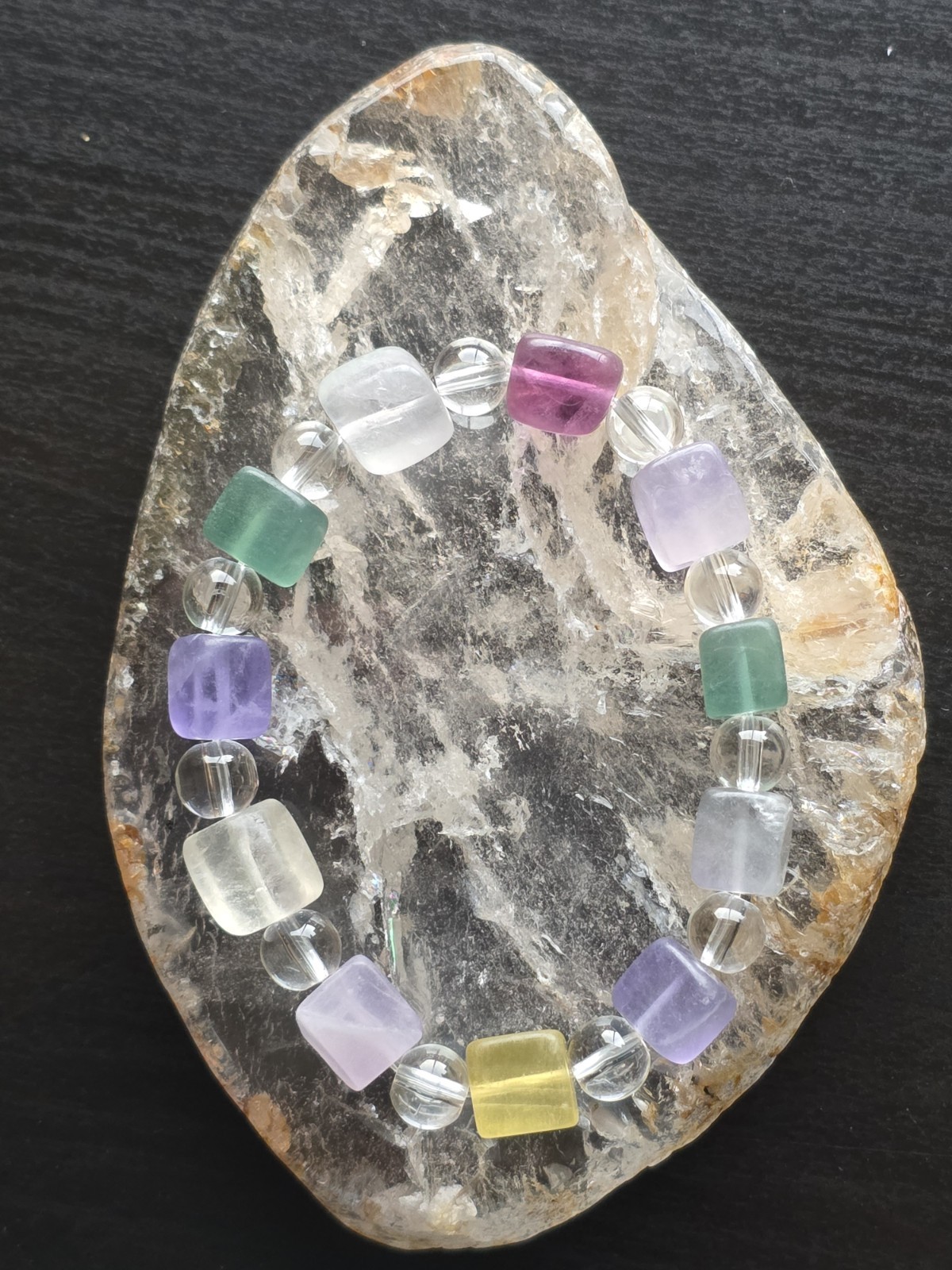 Fluorite Cube Crystal Bracelet 7" Stretchy