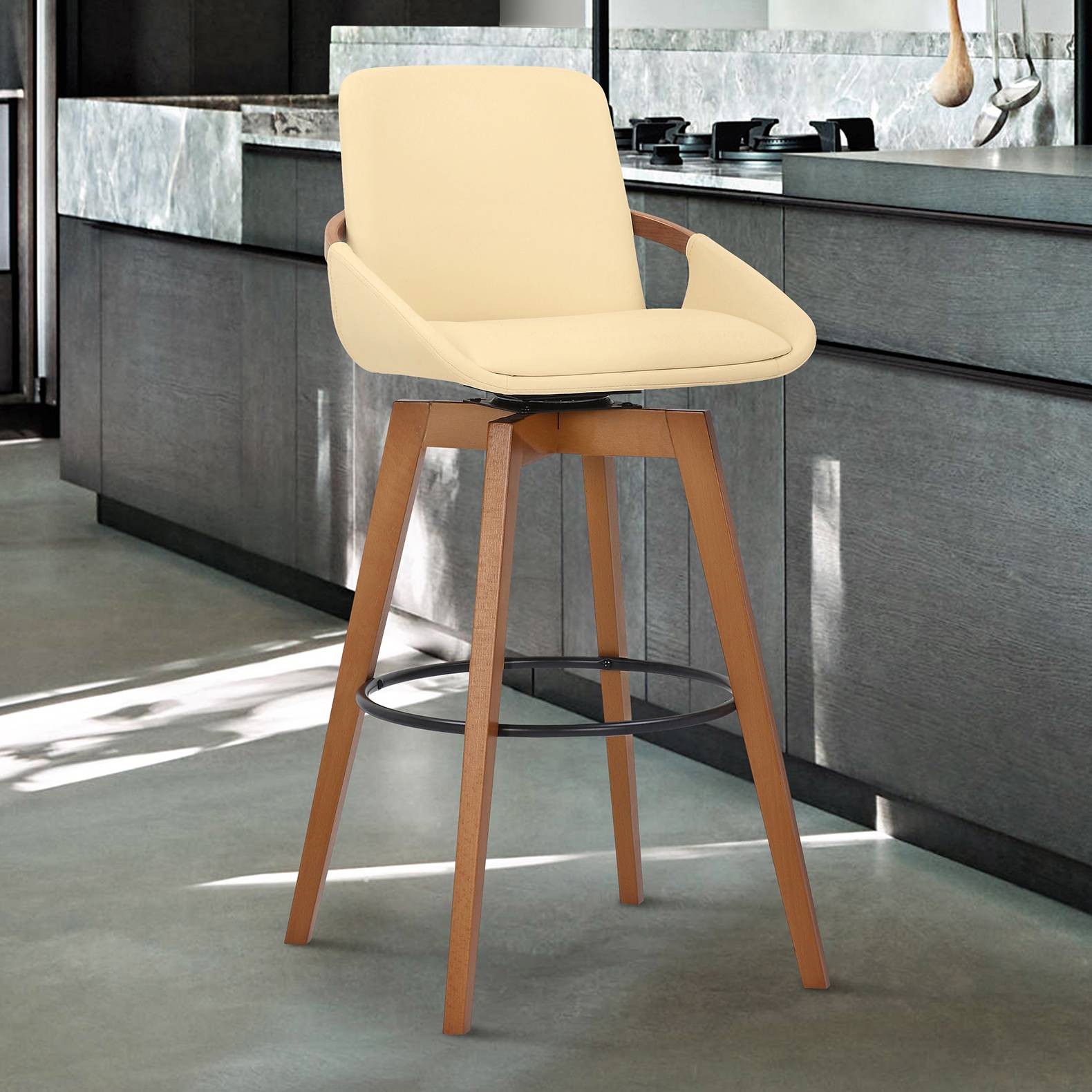 Baylor 30 1/2" Cream Faux Leather Swivel Bar Stool