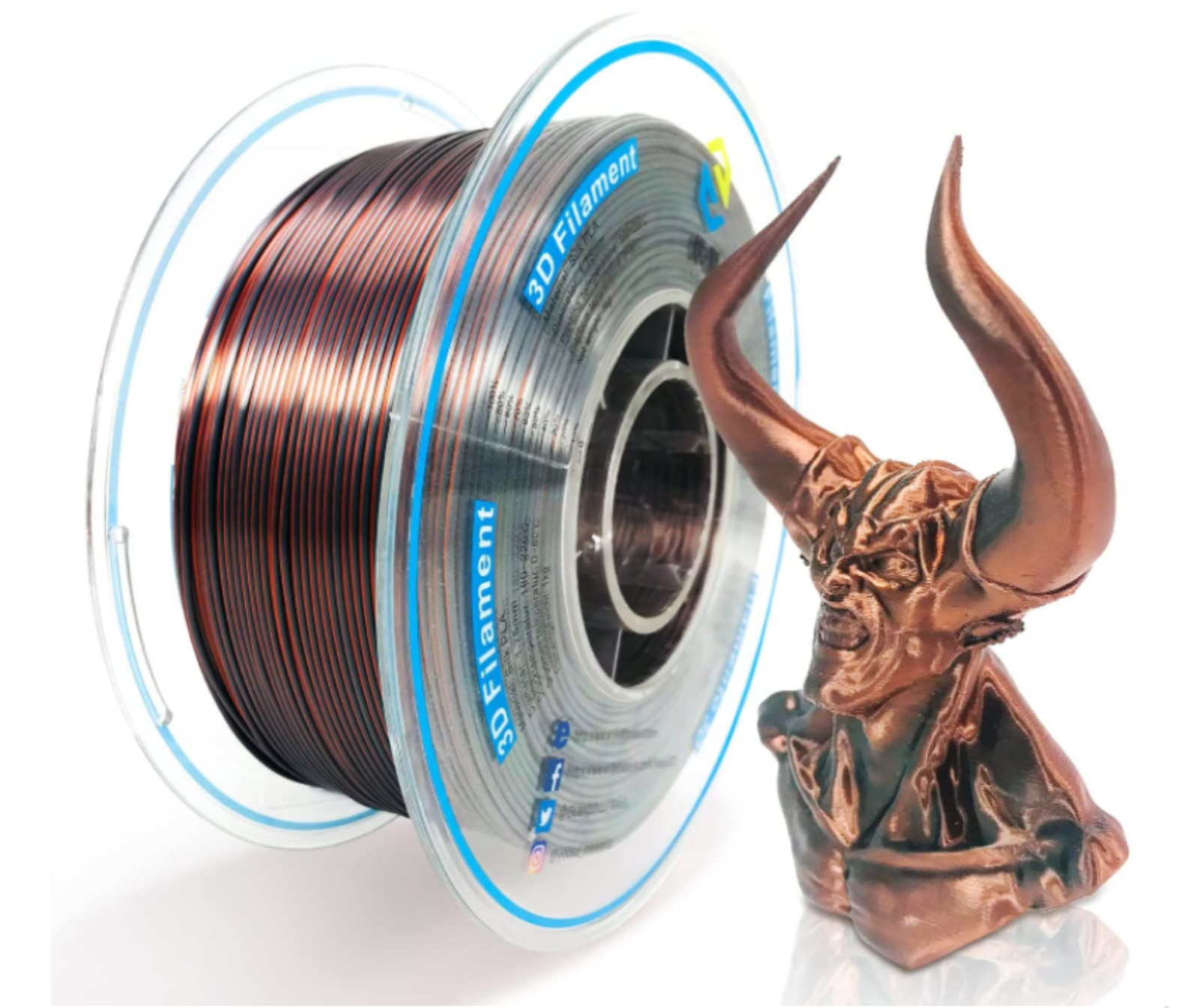 3D Printer Filament Silk Dual Color Change PLA 1.75mm 1KG/Roll Silver & Copper