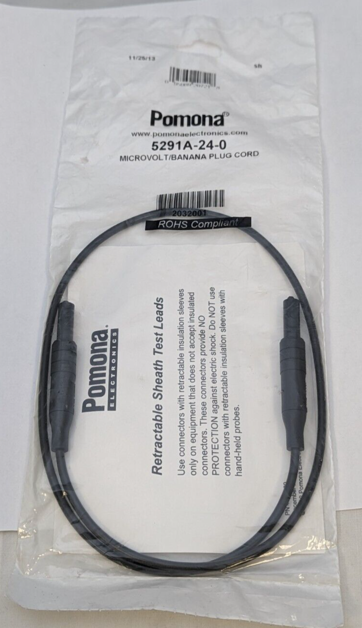 Pomona 5291A-24-0 MICROVOLT Banana Plug Patch Cord, BLACK, 24INCH.