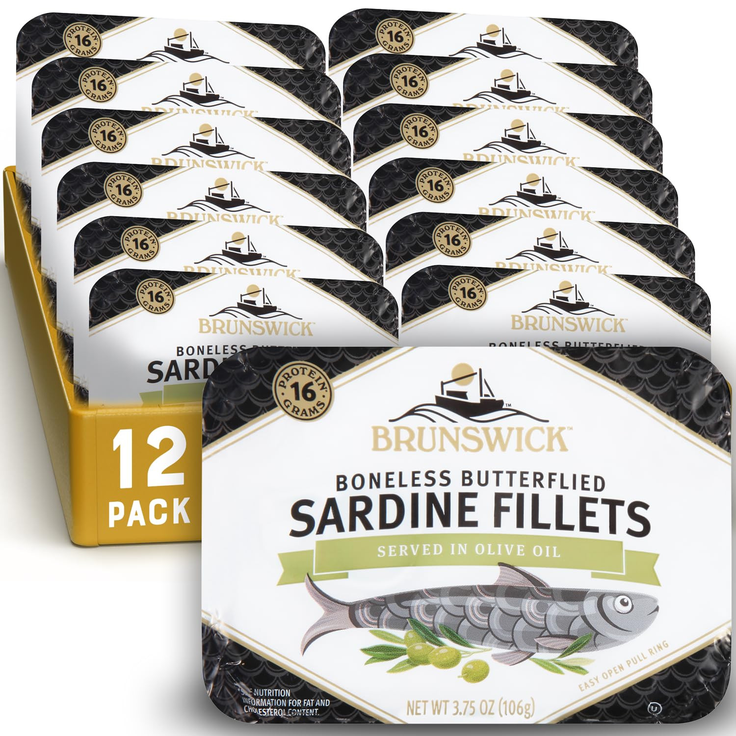Sardines in Olive Oil, 3.75 oz Can (Pack of 12) - Boneless Butterflied Sardine F