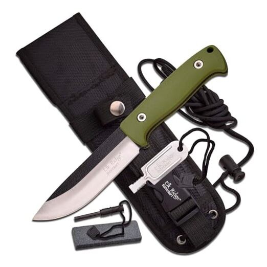 Outdoors Fixed Blade Knife, 10.5-in Overall, Nylon Fiber Handle, Nylon Green