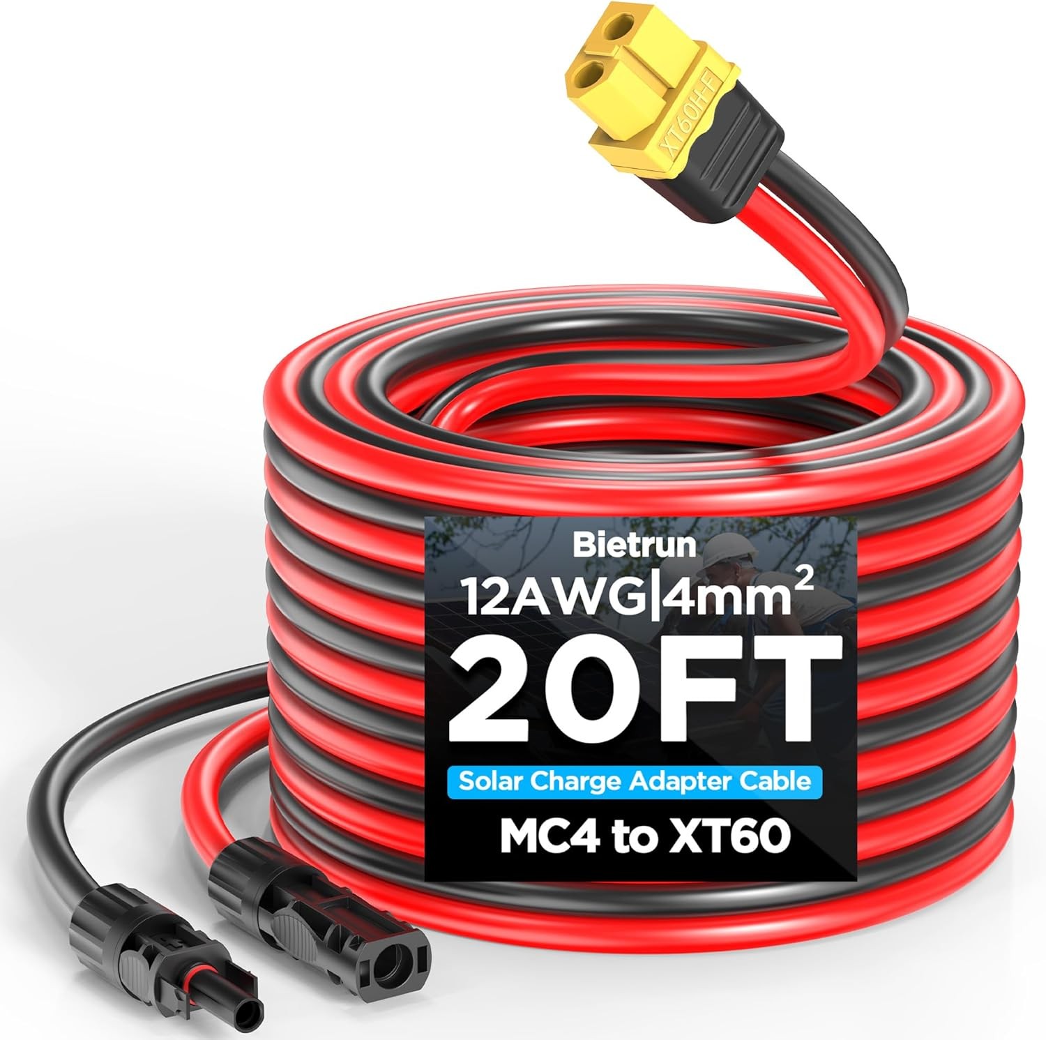 Mc4 to Xt60, 20FT Xt60 Connector Solar Charge Cable, 12AWG Pure Copper Solar Pan
