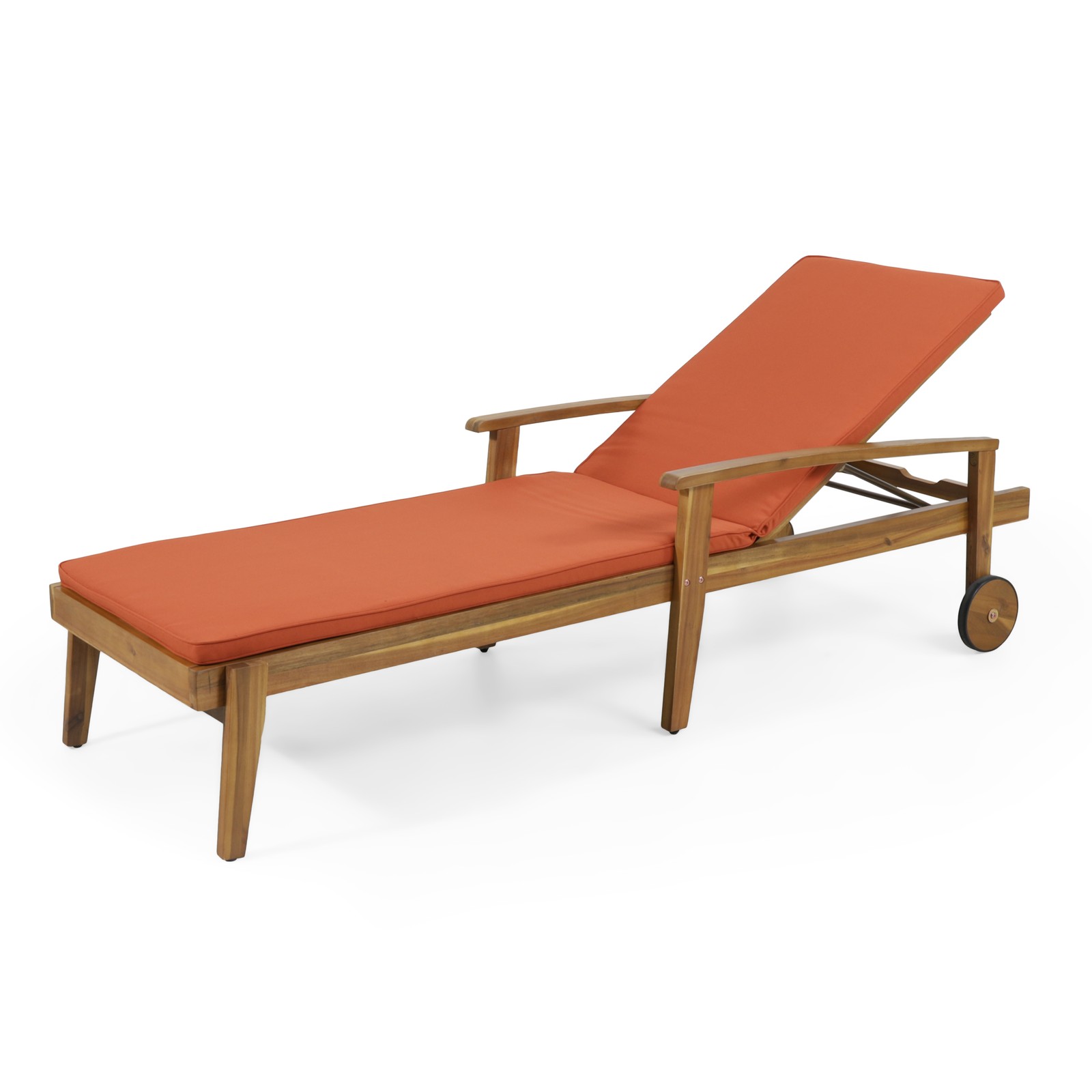 Chaise Lounge Chair w/ Adjustable Recliner & Water-Resistant Orange Cushions