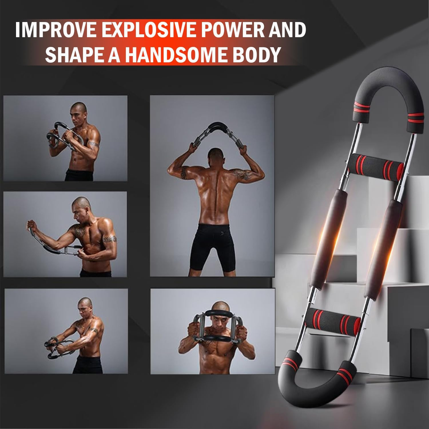 Latest-Gen Twister Arm Trainer, Adjustable Power Spring Workout Bar, Forearm Tri
