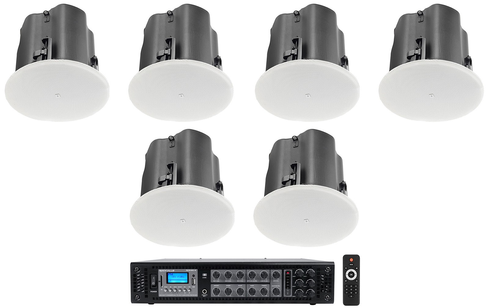 (6) JBL Control 416C/T 6.5" Commercial 70v Ceiling Speakers+Amp 4 Restaurant/Bar