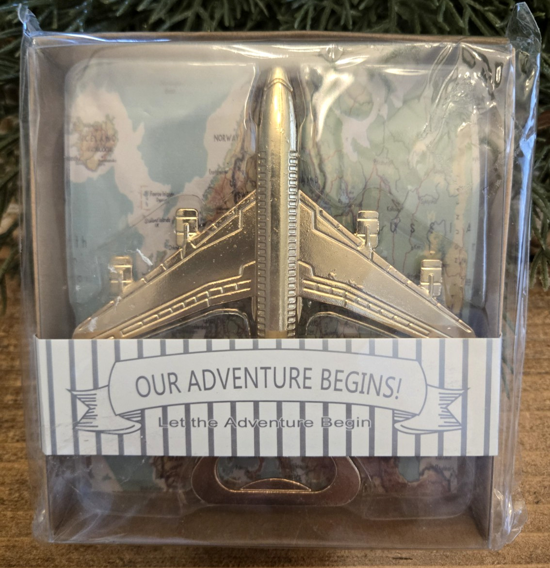 New Airplane Bottle Opener Our Adventure Begins Gold Tone Brass Aviation Gift