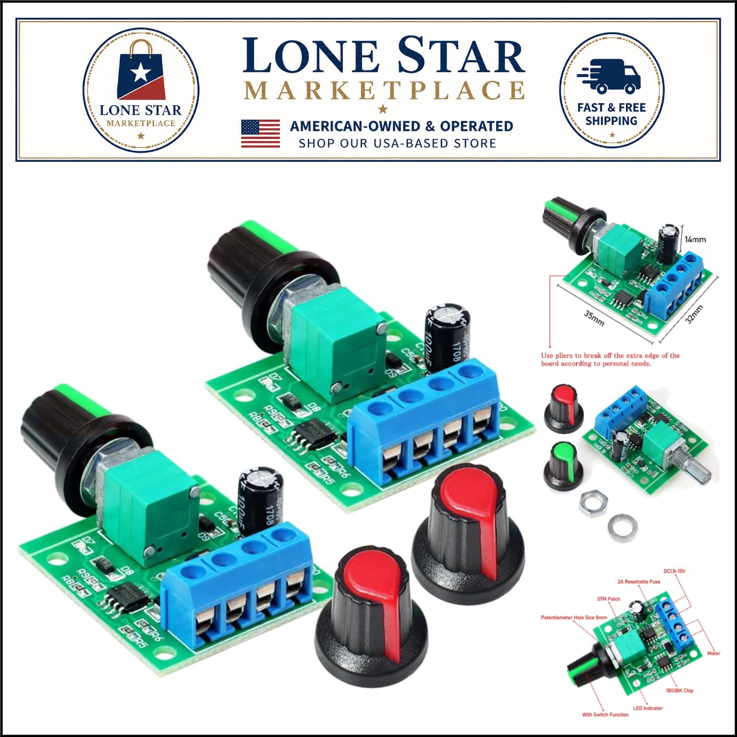 2A DC Motor Speed Controller 1.8V-12V with Rotating Speed Control Knob