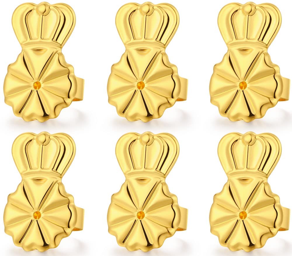 3 Pairs 14K Gold Earring Backs Lifters, Secure for Droopy Ears, Adjustable Hy...