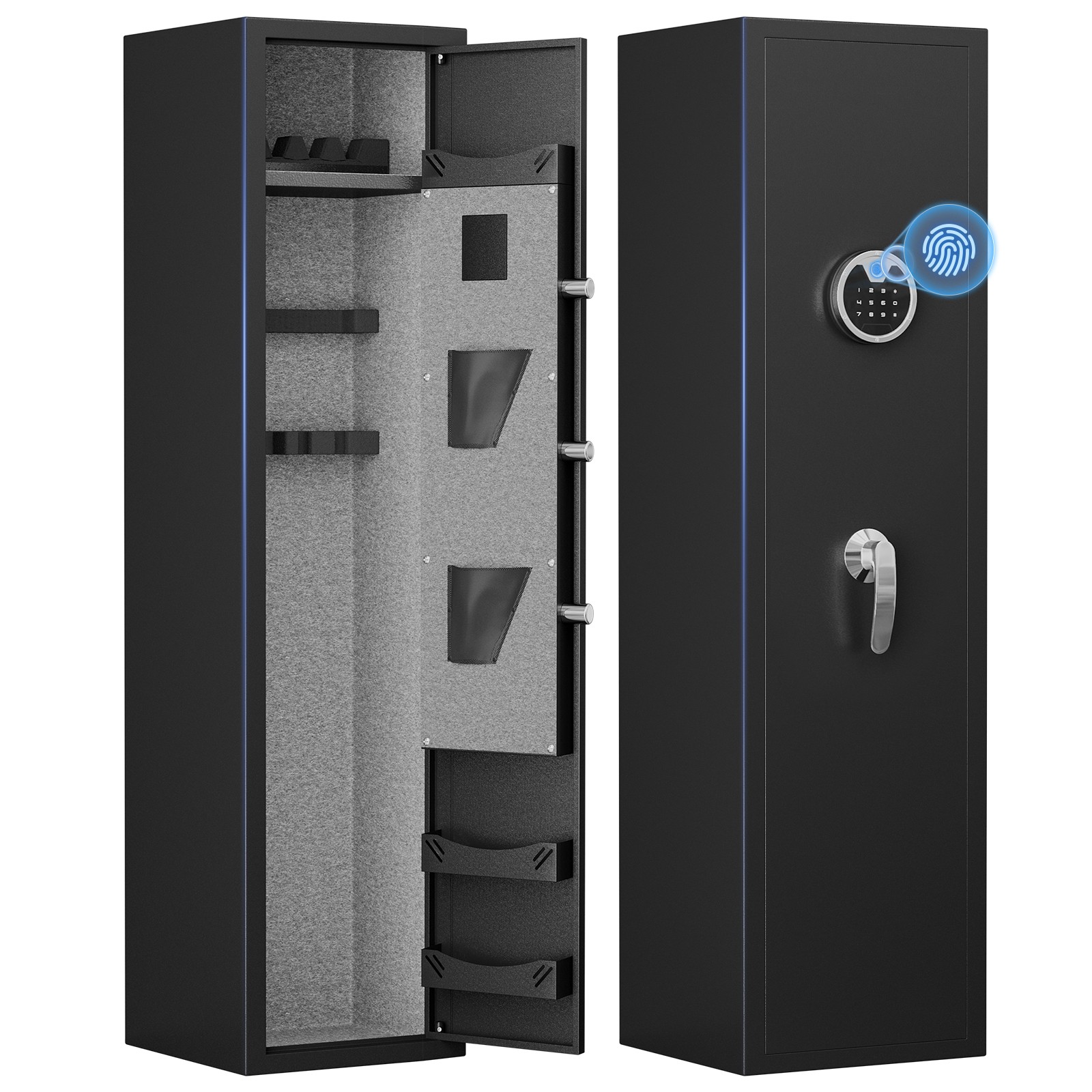 Large Fingerprint Long Gun Safe Box with Backlit Keypad, Ammo Box & Gun Rack