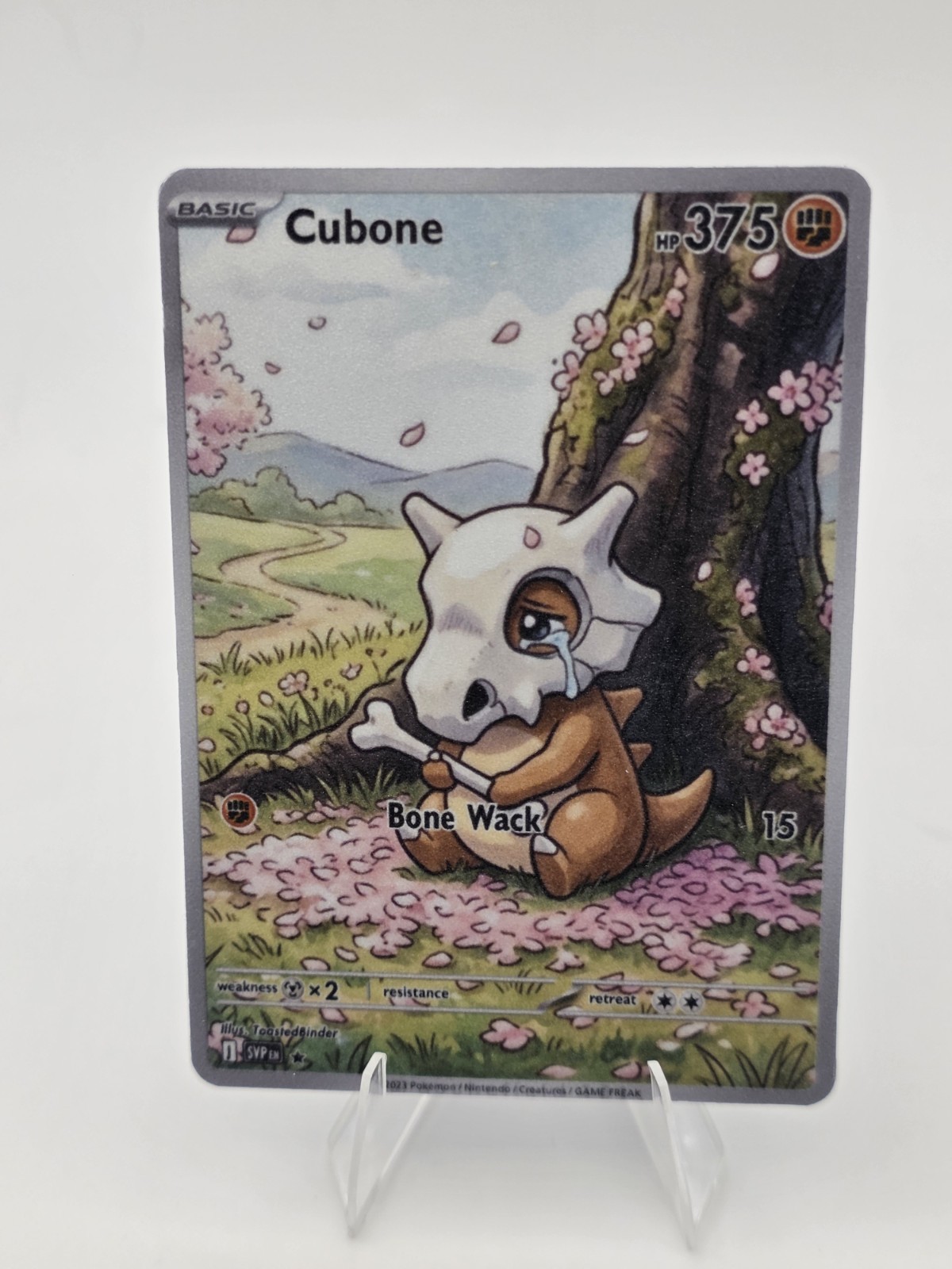 CUSTOM FAN ART Cubone Cherry Blossom Emotional Watercolor Holo Trading Card