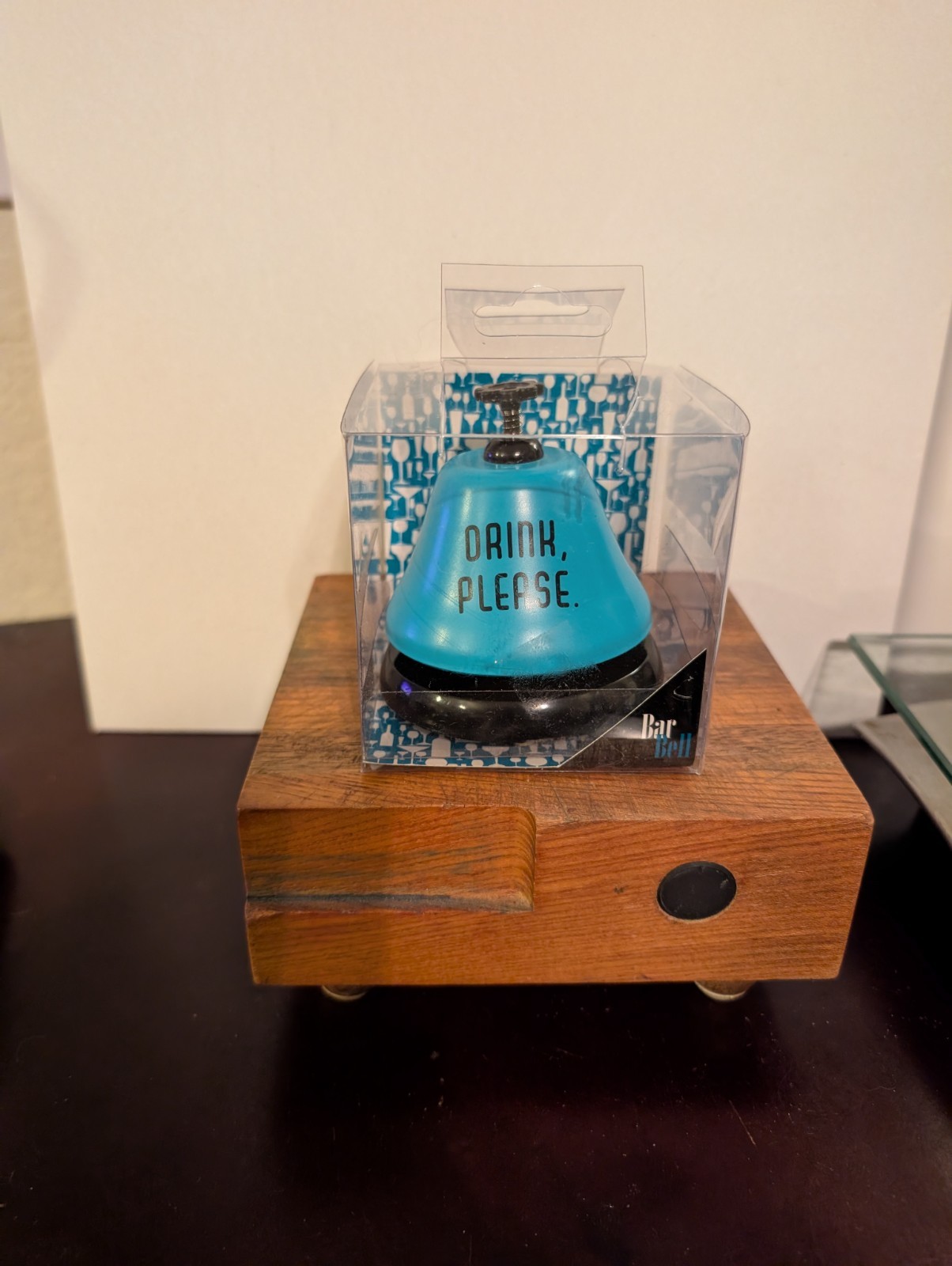 Desk Top Service Bell Front Desk 'Drink Please' Metal Blue Black Nice Sound Bell