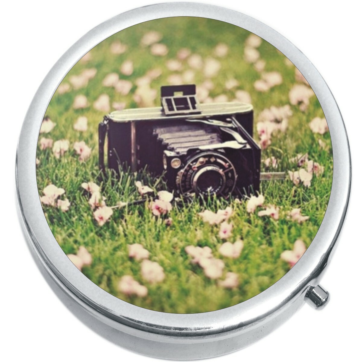 Old Camera Flowers Medicine Vitamin Pill Box