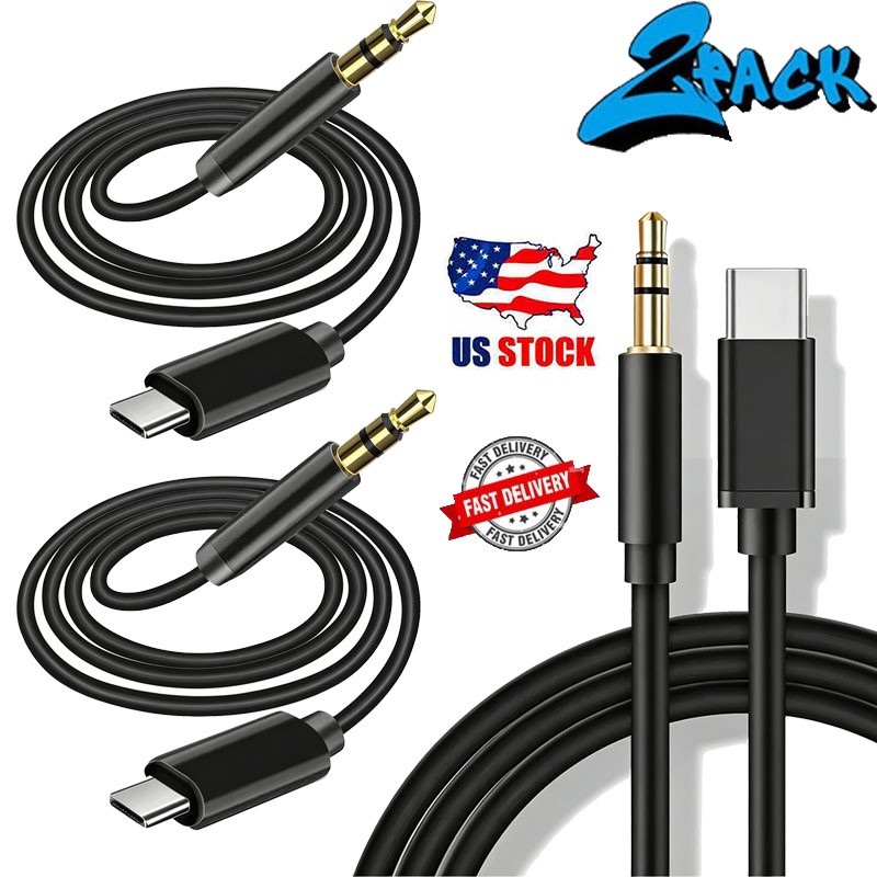 2 PCS For Samsung S26 S25 S24 S23 USB-C to 3.5mm Aux Cable Audio Cord Car Stereo