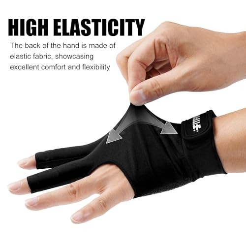Billiard Pool Glove for Left Hand 3 Finger, Durable Double Medium Black