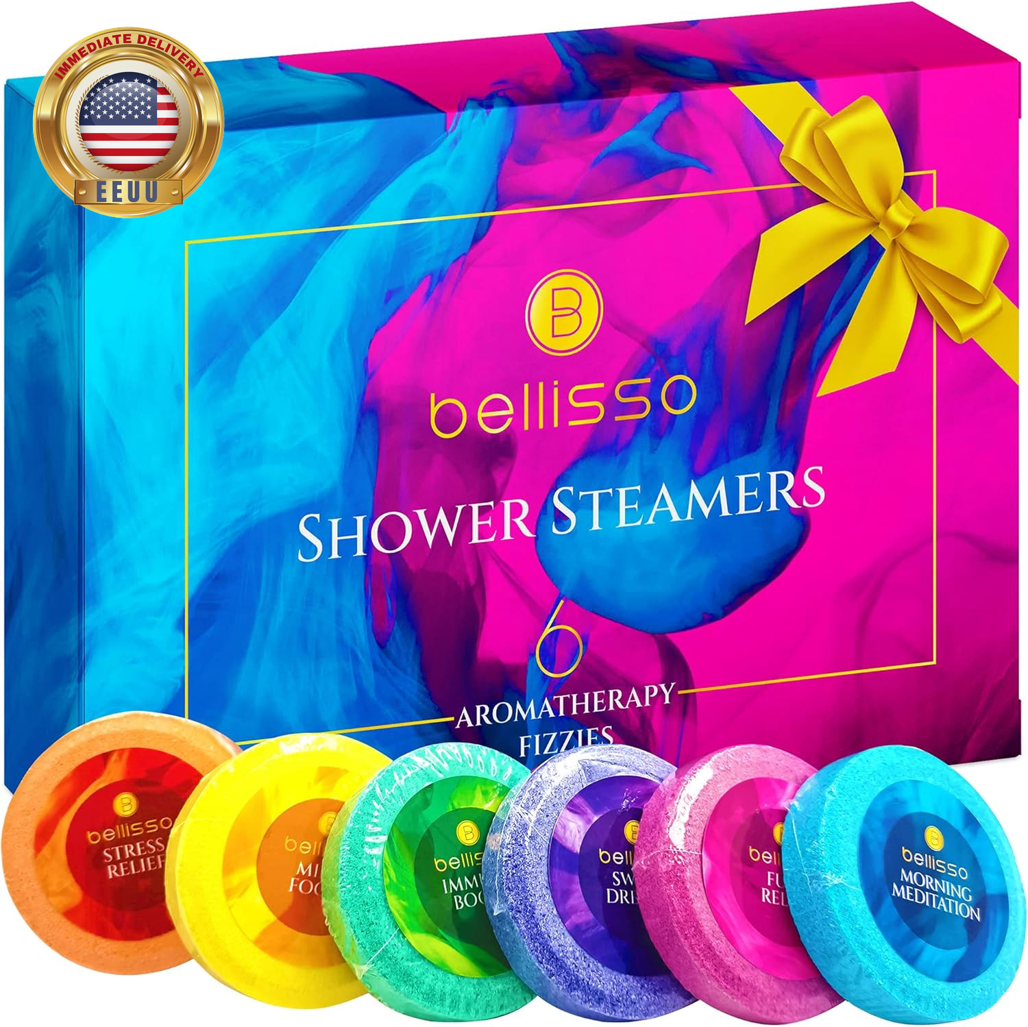Aromatherapy Shower Steamers Gift Set, Six Fizzies - Uplifting, Relaxing, Stress