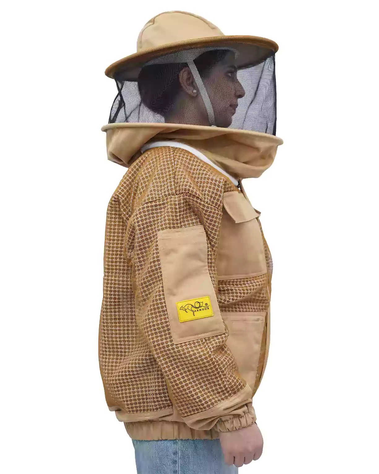 OZ ARMOUR Khaki 3 Layer Mesh Ventilated Beekeeping Jacket With Round Hat Veil