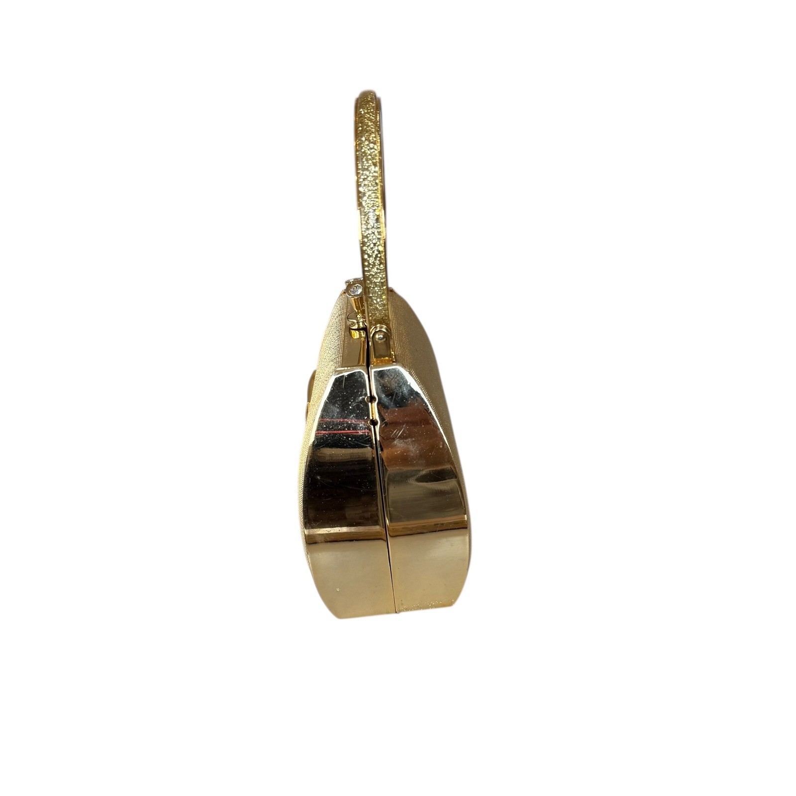 Gold Evening Clutch Handbag with Rhinestone Kiss Lock and Chain Strap