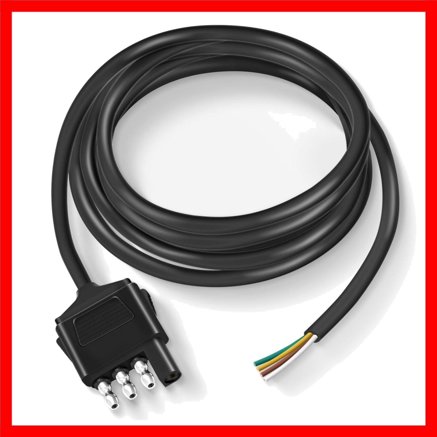 Heavy Duty 4-Way Trailer Extension Cable – 5 Feet, Pure Copper, Weatherproof