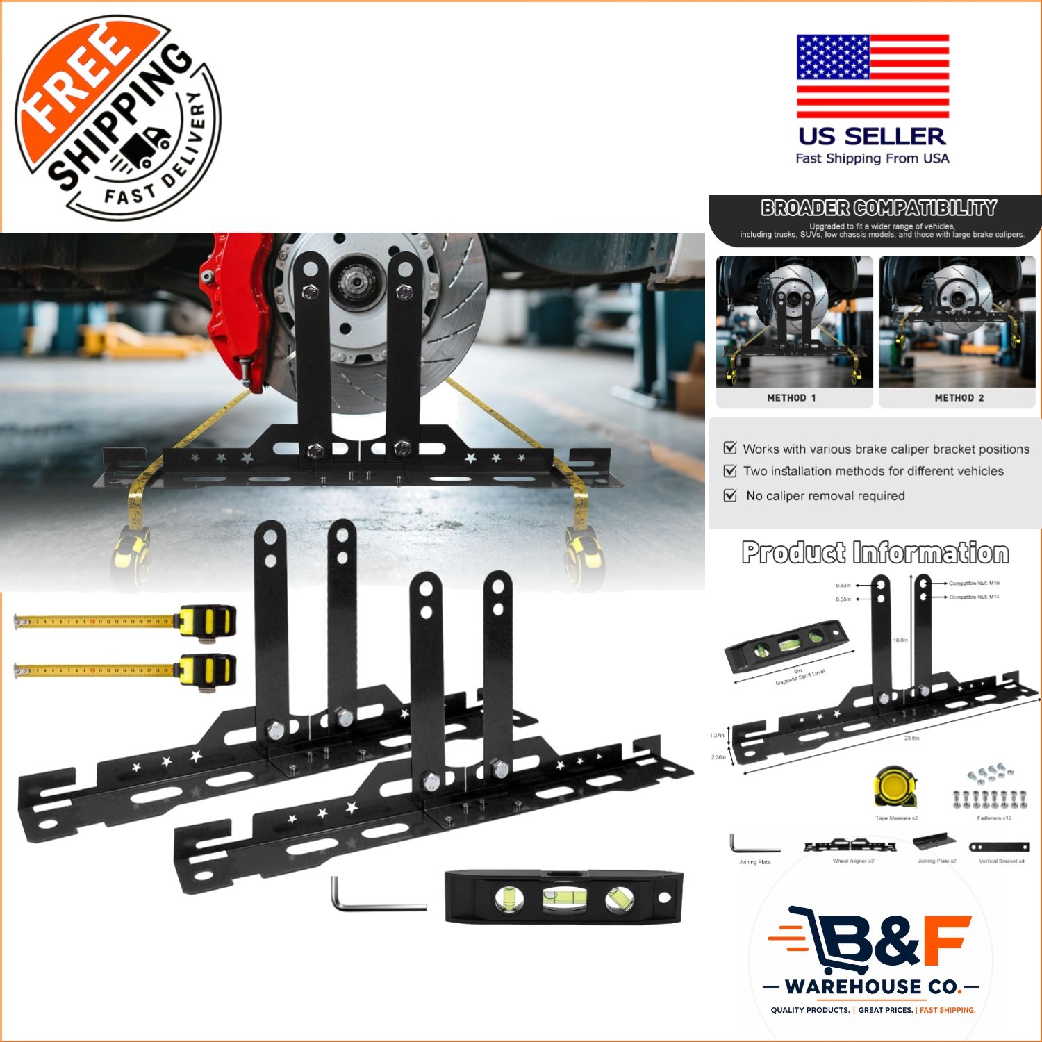 Precision Wheel Alignment Tool Kit with Heavy-Duty Toe Plates - Universal Fit