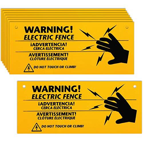 Electric Fence Warning Signs High Visibility Plastic Sign, 8 Pack