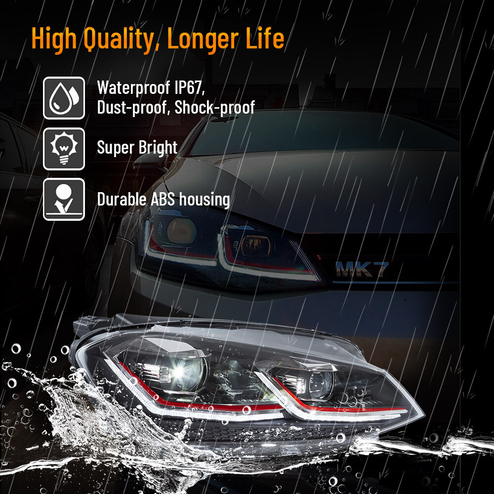 4pcs FULL LED Projector Headlights+Red Tail Light For VW Golf 7 MK7& GTI 2015-17