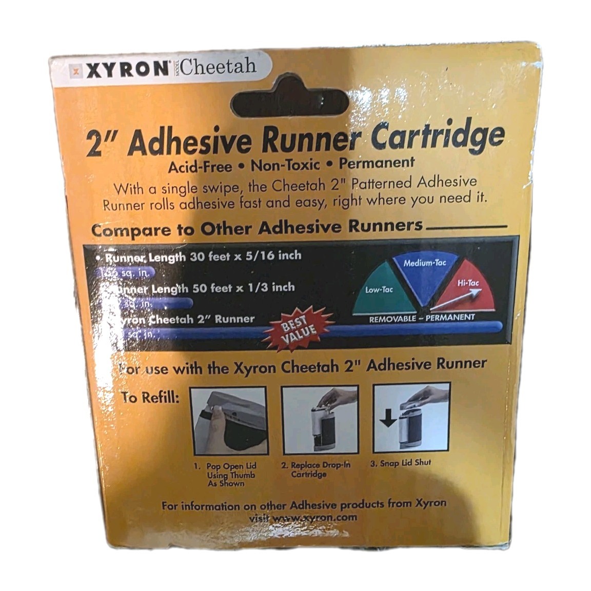 Xyron Cheetah Replacement 2 Adhesive Runner Cartridge Roll On Permanent